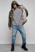 Оптом Куртка мужская зимняя с капюшоном молодежная цвета хаки 88905Kh в Екатеринбурге, фото 19