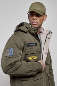 Оптом Куртка мужская зимняя с капюшоном молодежная цвета хаки 88905Kh в Екатеринбурге, фото 4