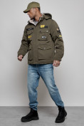 Оптом Куртка мужская зимняя с капюшоном молодежная цвета хаки 88905Kh в Екатеринбурге, фото 6