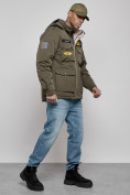 Оптом Куртка мужская зимняя с капюшоном молодежная цвета хаки 88905Kh в Екатеринбурге, фото 7