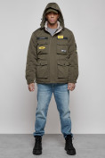 Оптом Куртка мужская зимняя с капюшоном молодежная цвета хаки 88905Kh в Екатеринбурге, фото 8