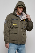 Оптом Куртка мужская зимняя с капюшоном молодежная цвета хаки 88905Kh в Екатеринбурге, фото 9