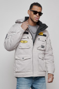 Оптом Куртка мужская зимняя с капюшоном молодежная серого цвета 88905Sr в Екатеринбурге, фото 10
