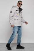 Оптом Куртка мужская зимняя с капюшоном молодежная серого цвета 88905Sr в Екатеринбурге, фото 3