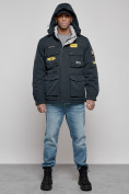 Оптом Куртка мужская зимняя с капюшоном молодежная темно-синего цвета 88905TS в Екатеринбурге, фото 4