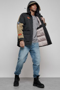 Оптом Куртка мужская зимняя с капюшоном молодежная черного цвета 88906Ch в Казани, фото 16