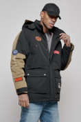 Оптом Куртка мужская зимняя с капюшоном молодежная черного цвета 88906Ch в Казани, фото 6