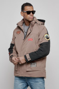 Оптом Куртка мужская зимняя с капюшоном молодежная коричневого цвета 88906K в Екатеринбурге, фото 10
