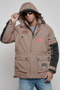 Оптом Куртка мужская зимняя с капюшоном молодежная коричневого цвета 88906K в Екатеринбурге, фото 6