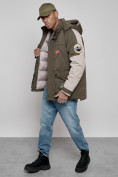 Оптом Куртка мужская зимняя с капюшоном молодежная цвета хаки 88906Kh в Екатеринбурге, фото 13