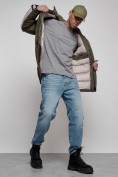 Оптом Куртка мужская зимняя с капюшоном молодежная цвета хаки 88906Kh в Екатеринбурге, фото 14