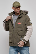 Оптом Куртка мужская зимняя с капюшоном молодежная цвета хаки 88906Kh в Екатеринбурге, фото 5