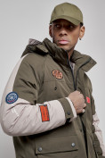 Оптом Куртка мужская зимняя с капюшоном молодежная цвета хаки 88906Kh в Екатеринбурге, фото 9