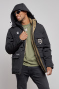 Оптом Куртка мужская зимняя с капюшоном молодежная черного цвета 88911Ch в Волгоградке, фото 6