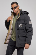Оптом Куртка мужская зимняя с капюшоном молодежная черного цвета 88911Ch, фото 8
