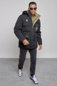 Оптом Куртка мужская зимняя с капюшоном молодежная черного цвета 88911Ch, фото 9
