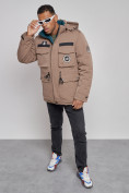 Оптом Куртка мужская зимняя с капюшоном молодежная коричневого цвета 88911K в Омске, фото 10
