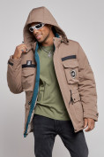Оптом Куртка мужская зимняя с капюшоном молодежная коричневого цвета 88911K в Казани, фото 6