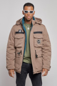 Оптом Куртка мужская зимняя с капюшоном молодежная коричневого цвета 88911K в Челябинске, фото 7
