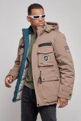 Оптом Куртка мужская зимняя с капюшоном молодежная коричневого цвета 88911K в Перми, фото 8