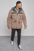 Оптом Куртка мужская зимняя с капюшоном молодежная коричневого цвета 88911K в Сочи, фото 9