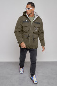 Оптом Куртка мужская зимняя с капюшоном молодежная цвета хаки 88911Kh
