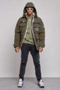 Оптом Куртка мужская зимняя с капюшоном молодежная цвета хаки 88911Kh, фото 15