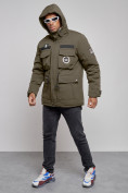 Оптом Куртка мужская зимняя с капюшоном молодежная цвета хаки 88911Kh в Челябинске, фото 6