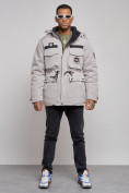 Оптом Куртка мужская зимняя с капюшоном молодежная серого цвета 88911Sr в Новосибирске