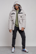 Оптом Куртка мужская зимняя с капюшоном молодежная серого цвета 88911Sr в Самаре, фото 10