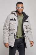 Оптом Куртка мужская зимняя с капюшоном молодежная серого цвета 88911Sr в Перми, фото 13