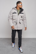 Оптом Куртка мужская зимняя с капюшоном молодежная серого цвета 88911Sr, фото 15