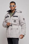 Оптом Куртка мужская зимняя с капюшоном молодежная серого цвета 88911Sr, фото 4