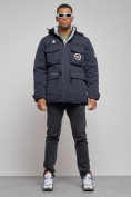 Оптом Куртка мужская зимняя с капюшоном молодежная темно-синего цвета 88911TS, фото 11