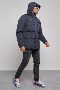 Оптом Куртка мужская зимняя с капюшоном молодежная темно-синего цвета 88911TS, фото 16