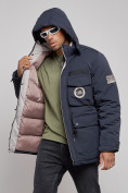 Оптом Куртка мужская зимняя с капюшоном молодежная темно-синего цвета 88911TS, фото 6