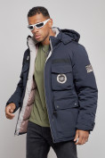 Оптом Куртка мужская зимняя с капюшоном молодежная темно-синего цвета 88911TS, фото 8