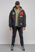 Оптом Куртка мужская зимняя с капюшоном молодежная черного цвета 88915Ch в Омске