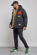 Оптом Куртка мужская зимняя с капюшоном молодежная черного цвета 88915Ch в Екатеринбурге, фото 2
