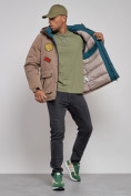 Оптом Куртка мужская зимняя с капюшоном молодежная коричневого цвета 88915K, фото 12