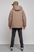 Оптом Куртка мужская зимняя с капюшоном молодежная коричневого цвета 88915K в Перми, фото 4