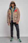Оптом Куртка мужская зимняя с капюшоном молодежная коричневого цвета 88915K в Новосибирске, фото 5