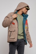 Оптом Куртка мужская зимняя с капюшоном молодежная коричневого цвета 88915K, фото 6