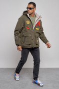 Оптом Куртка мужская зимняя с капюшоном молодежная цвета хаки 88915Kh, фото 10