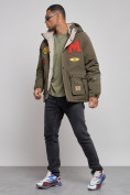 Оптом Куртка мужская зимняя с капюшоном молодежная цвета хаки 88915Kh в Омске, фото 2