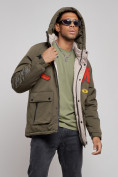 Оптом Куртка мужская зимняя с капюшоном молодежная цвета хаки 88915Kh, фото 6