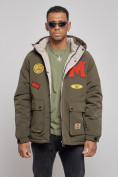 Оптом Куртка мужская зимняя с капюшоном молодежная цвета хаки 88915Kh, фото 7