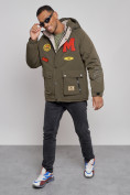 Оптом Куртка мужская зимняя с капюшоном молодежная цвета хаки 88915Kh в Оренбурге, фото 9