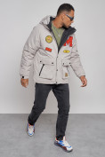 Оптом Куртка мужская зимняя с капюшоном молодежная серого цвета 88915Sr, фото 10