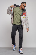 Оптом Куртка мужская зимняя с капюшоном молодежная серого цвета 88915Sr, фото 11